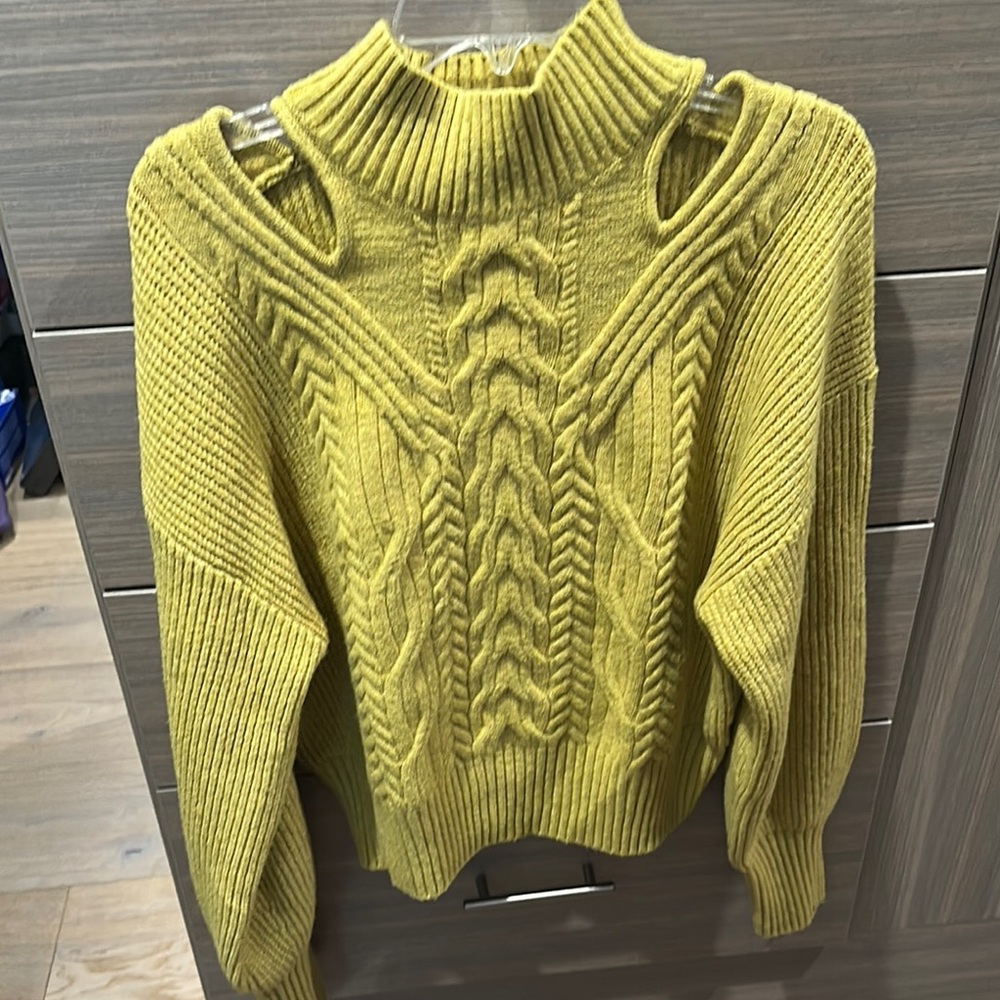 Express Yellow Cowl Neck Sweater with Ribbed Turtleneck Large